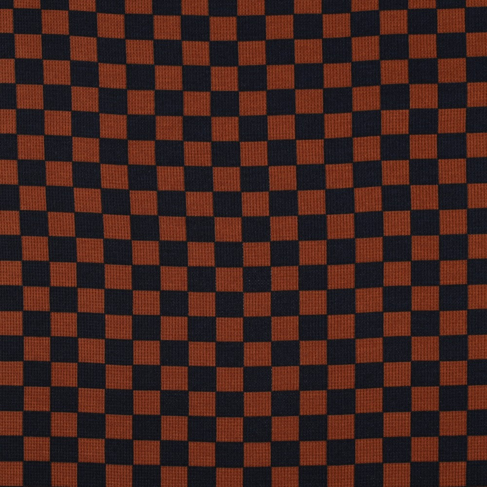 Waffelstrick Jersey check braun