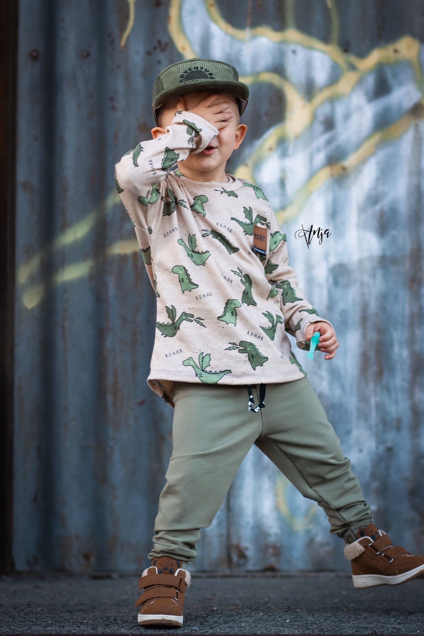 Drache und Dino - Rib Jersey ecru meliert