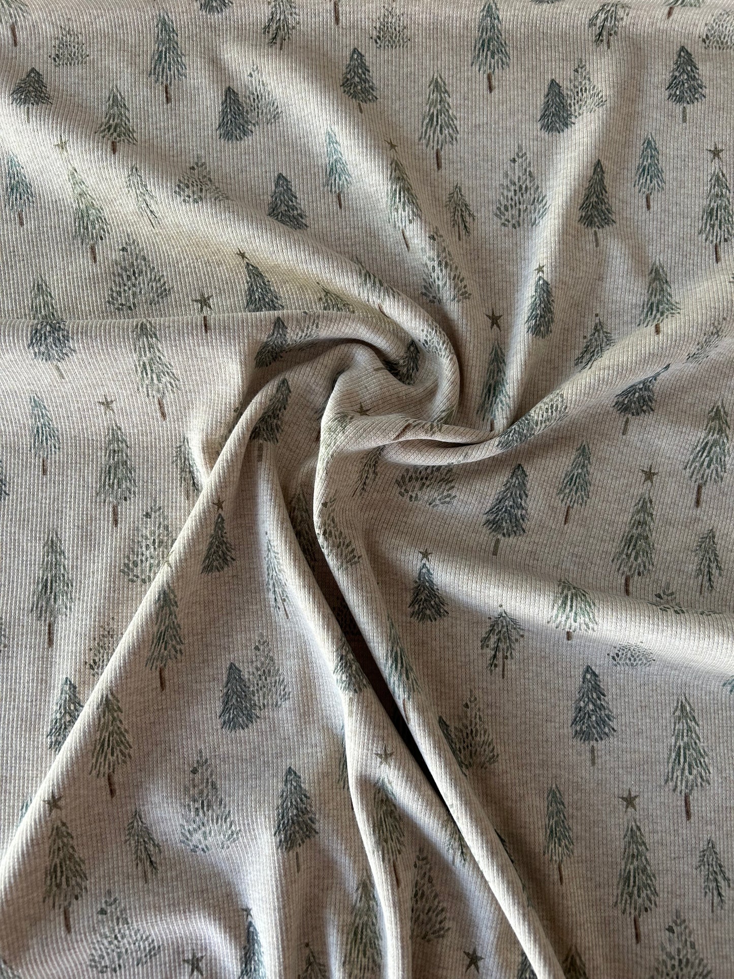 Tannenbäume - Rib Jersey ecru meliert