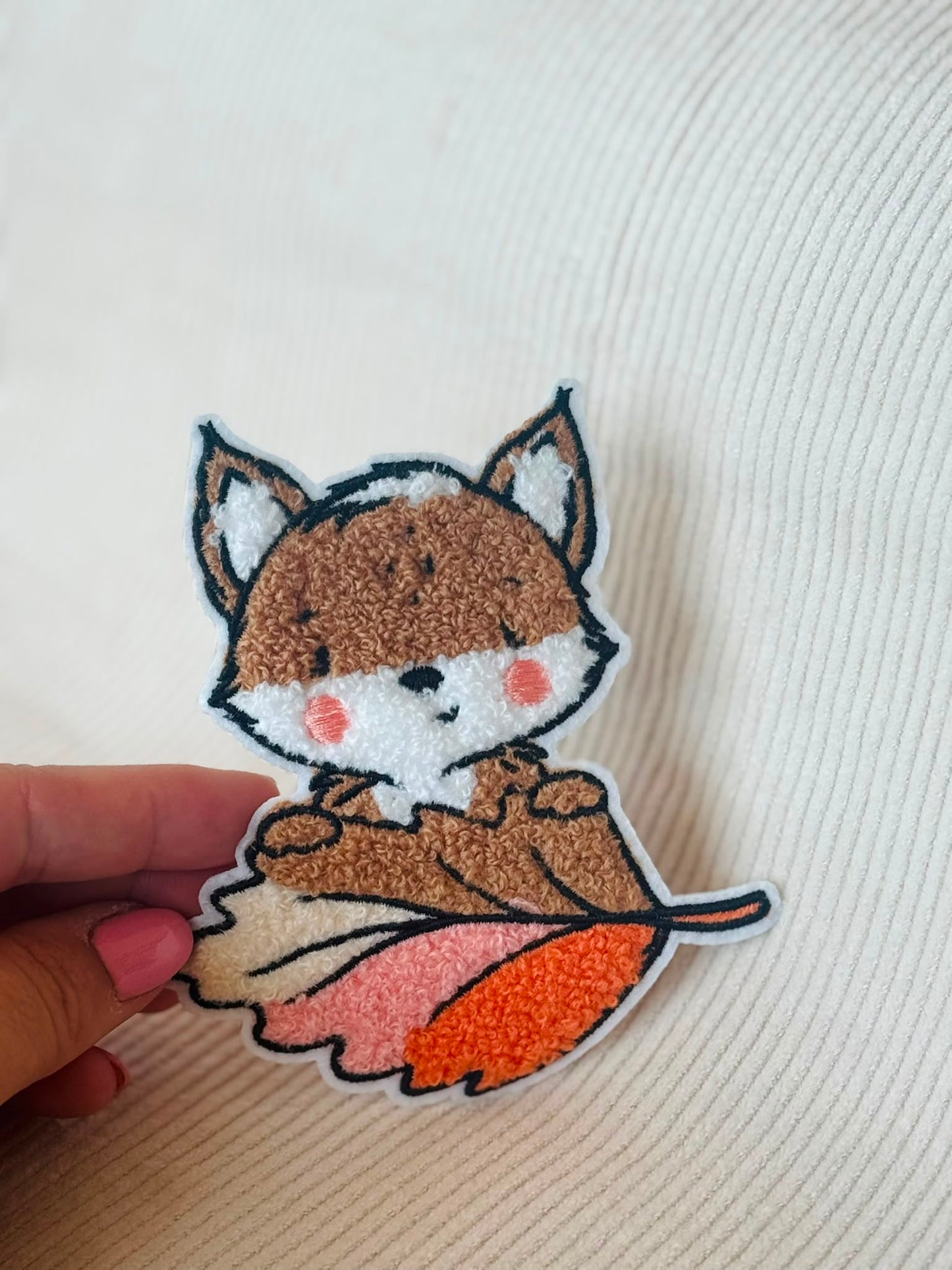 Fuchs mit Blatt - Chenille Patch