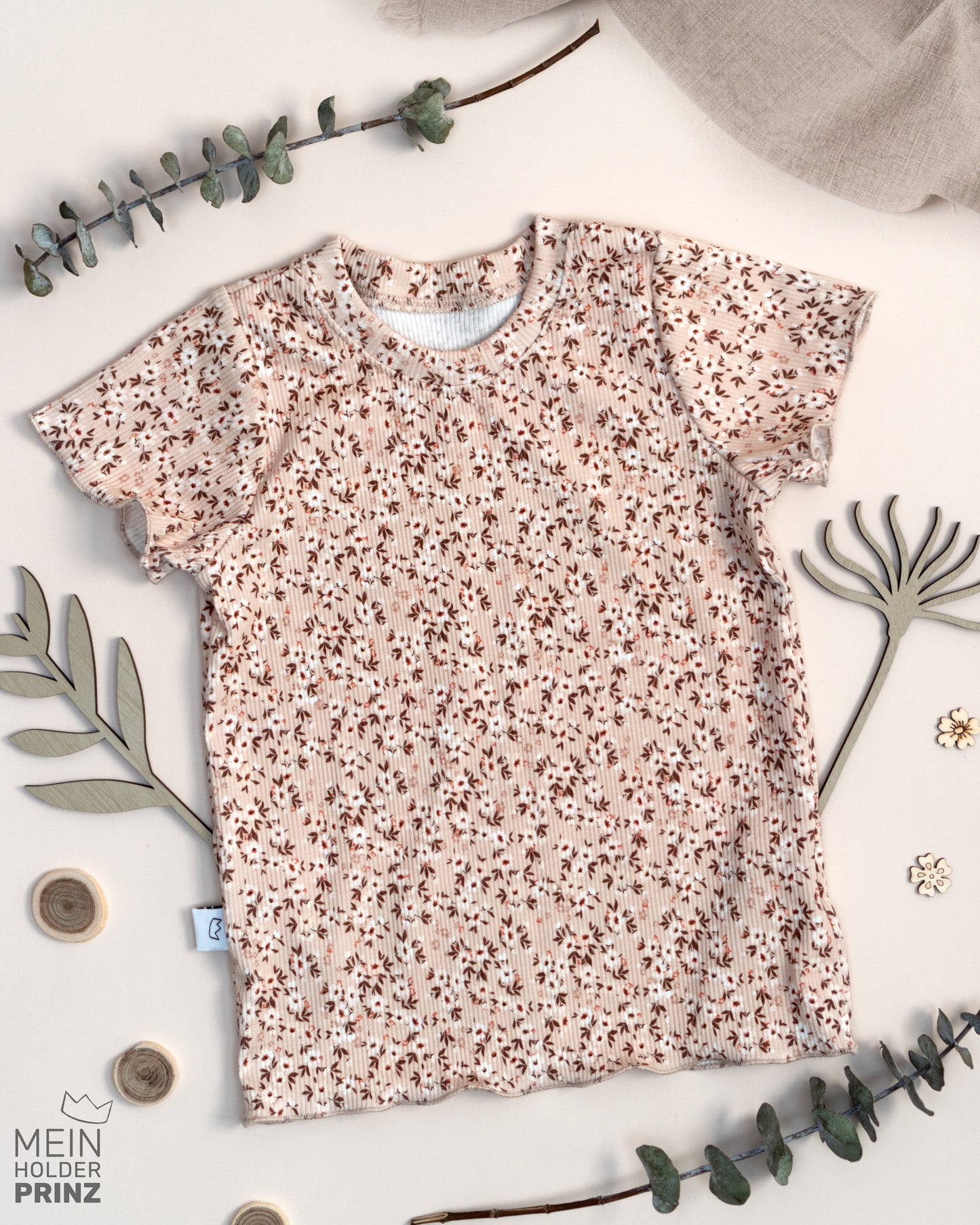 Shirt Rib Gr. 98 - Blümchen beige - Mädchen