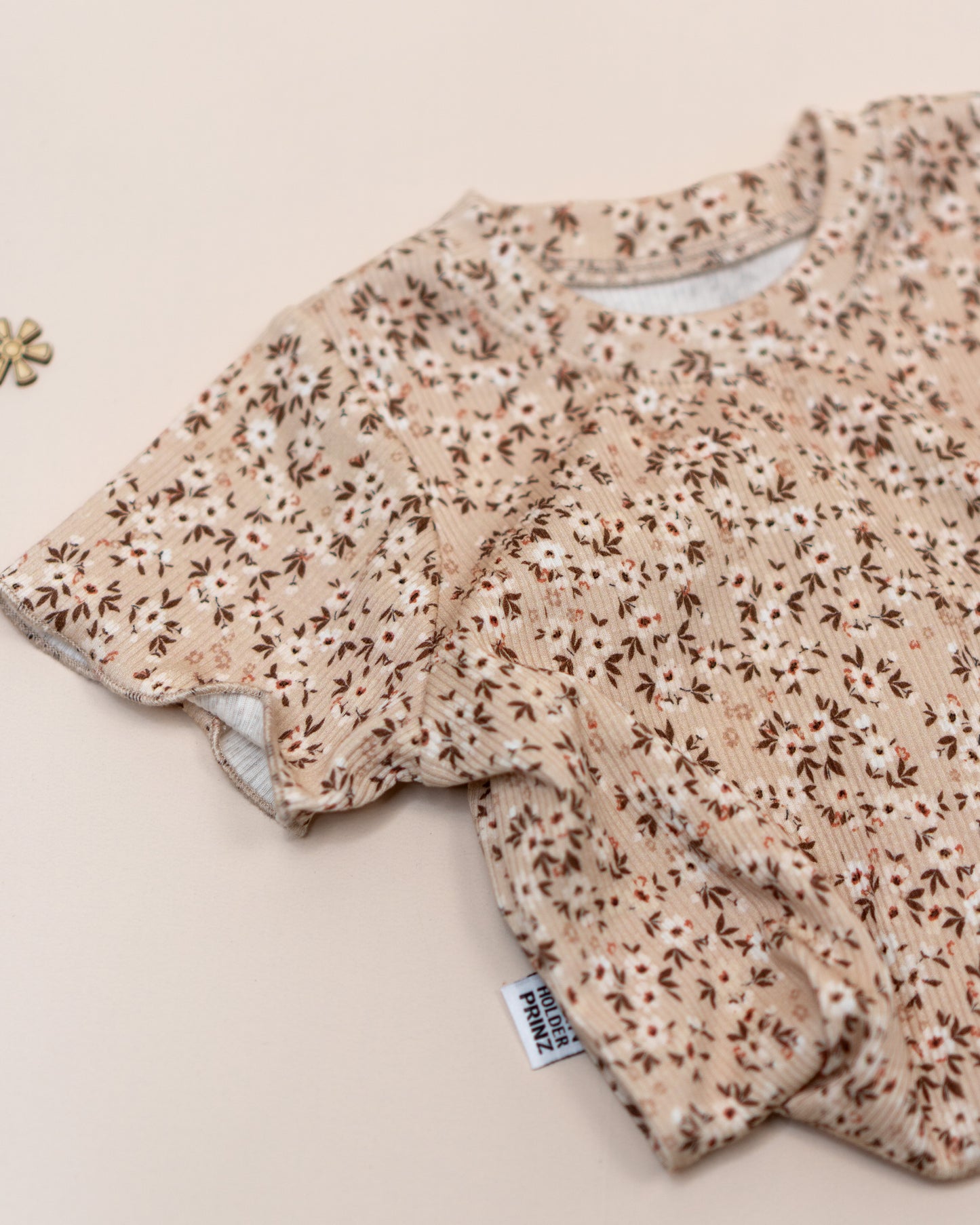 Shirt Rib Gr. 98 - Blümchen beige - Mädchen