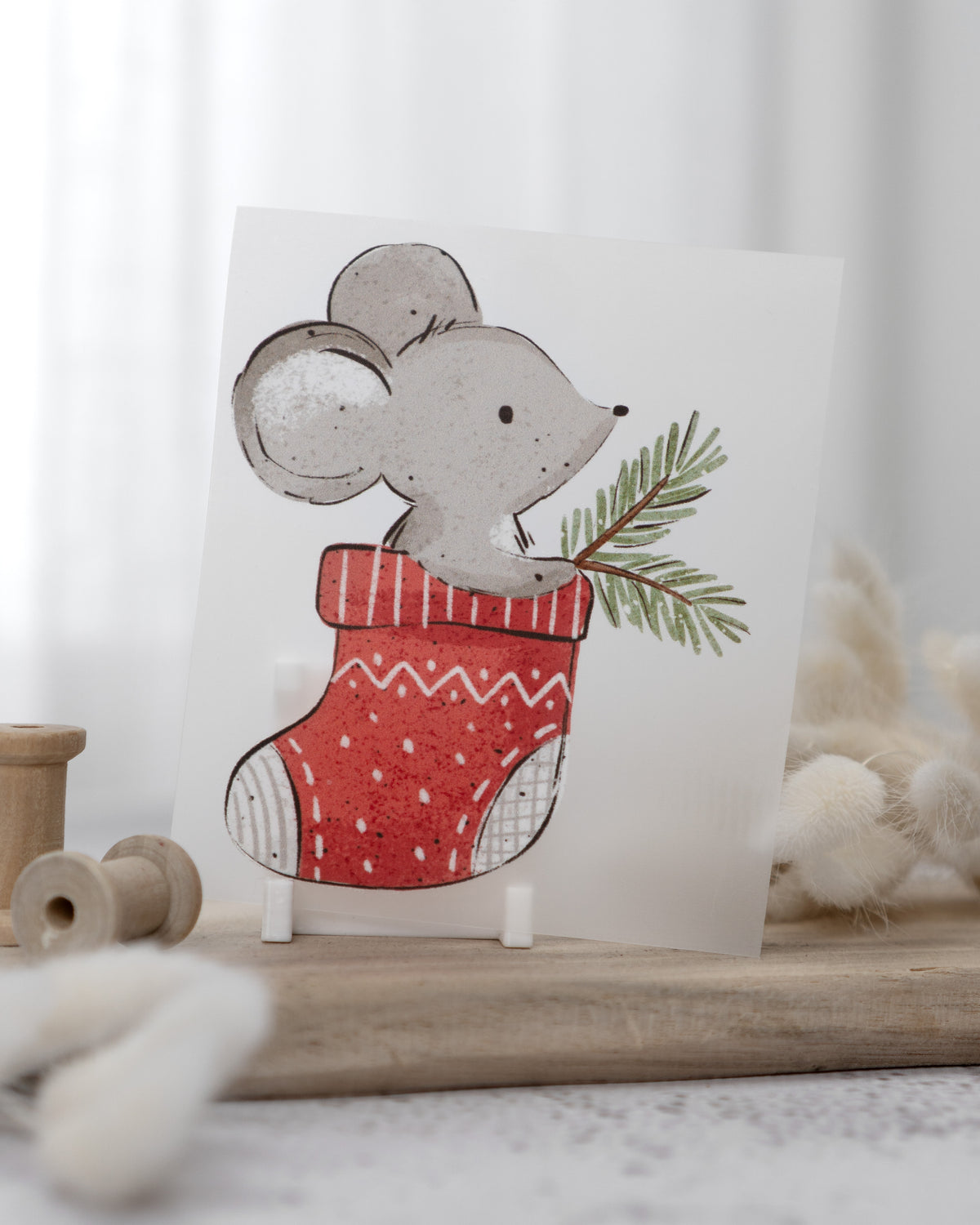 Maus im Weihnachtsstrumpf - Bügelbild