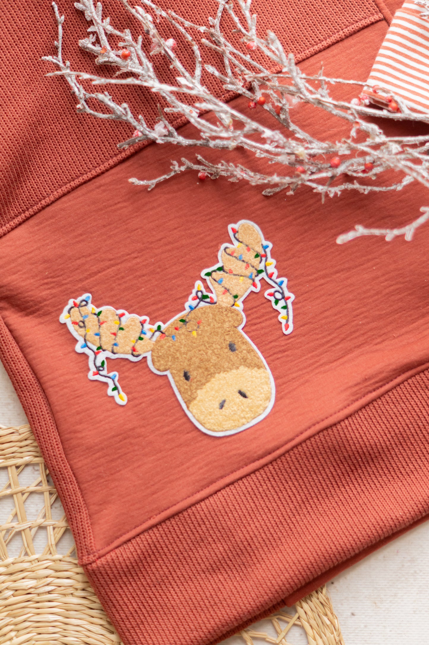 Elch mit Lichterkette - Chenille Patch