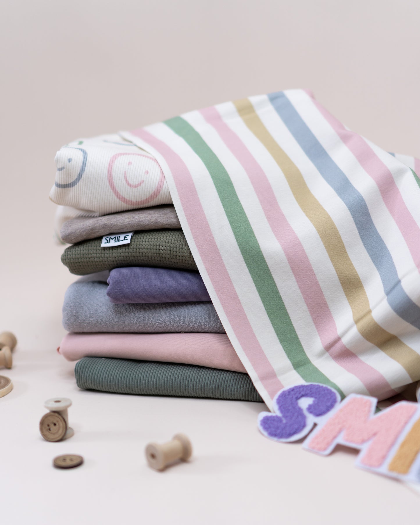 Stripes rosa/grau/green/cream - French Terry (Smiley Kombi)