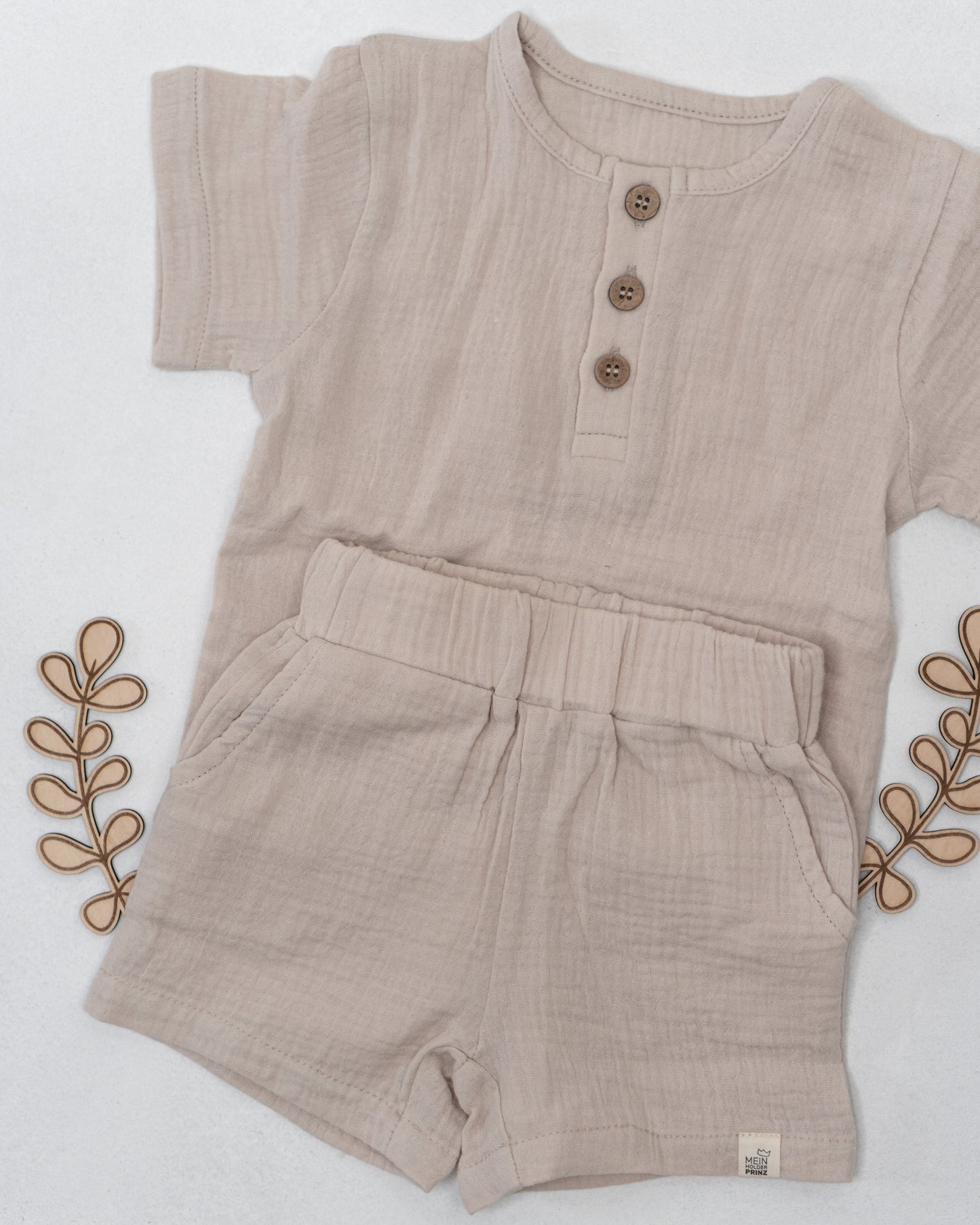 Set Musselin Shirt & kurze Hose - Baby & Kinder Kleidung - Farbe sand