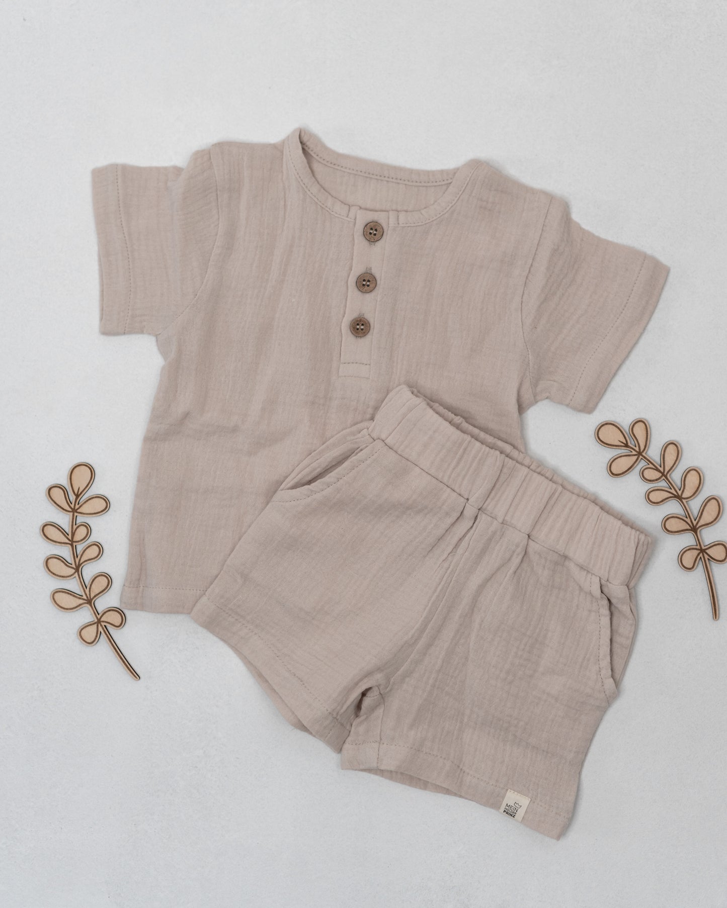 Set Musselin Shirt & kurze Hose - Baby & Kinder Kleidung - Farbe sand