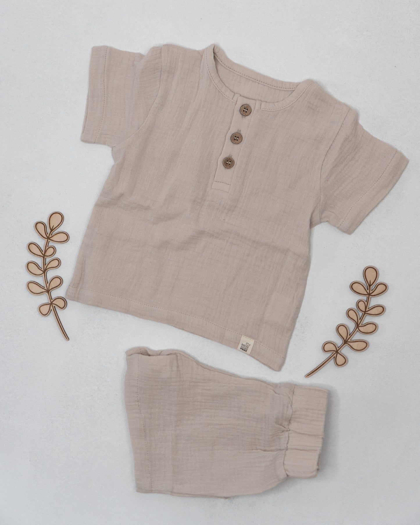 Set Musselin Shirt & kurze Hose - Baby & Kinder Kleidung - Farbe sand