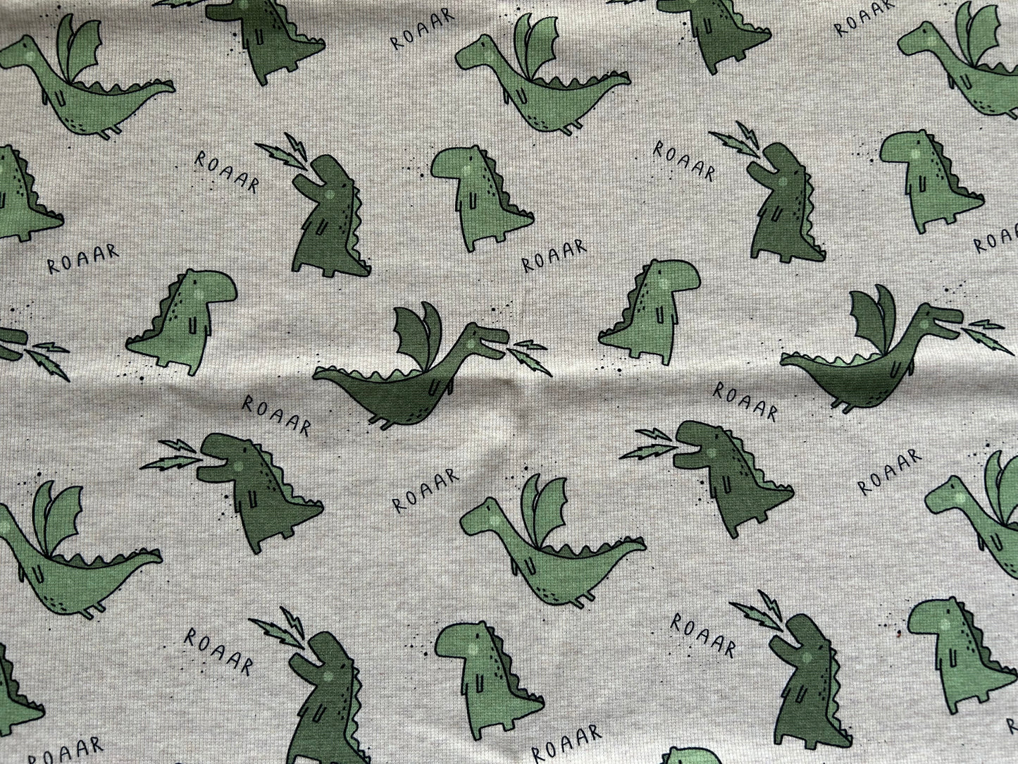 Drache und Dino - Rib Jersey ecru meliert