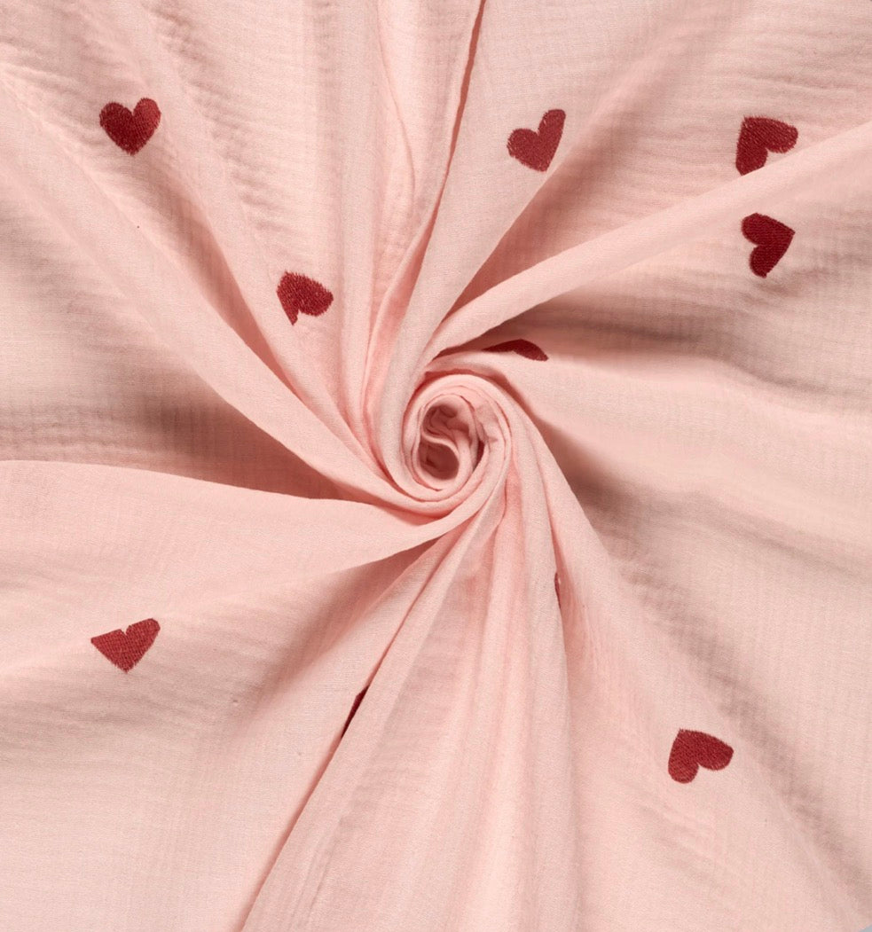 Musselin Herzen rosa - embroidery