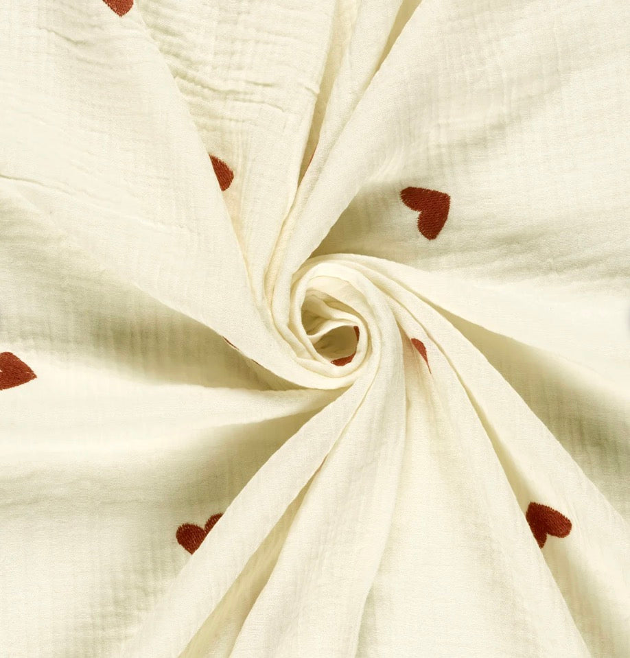 Musselin Herzen offwhite - embroidery