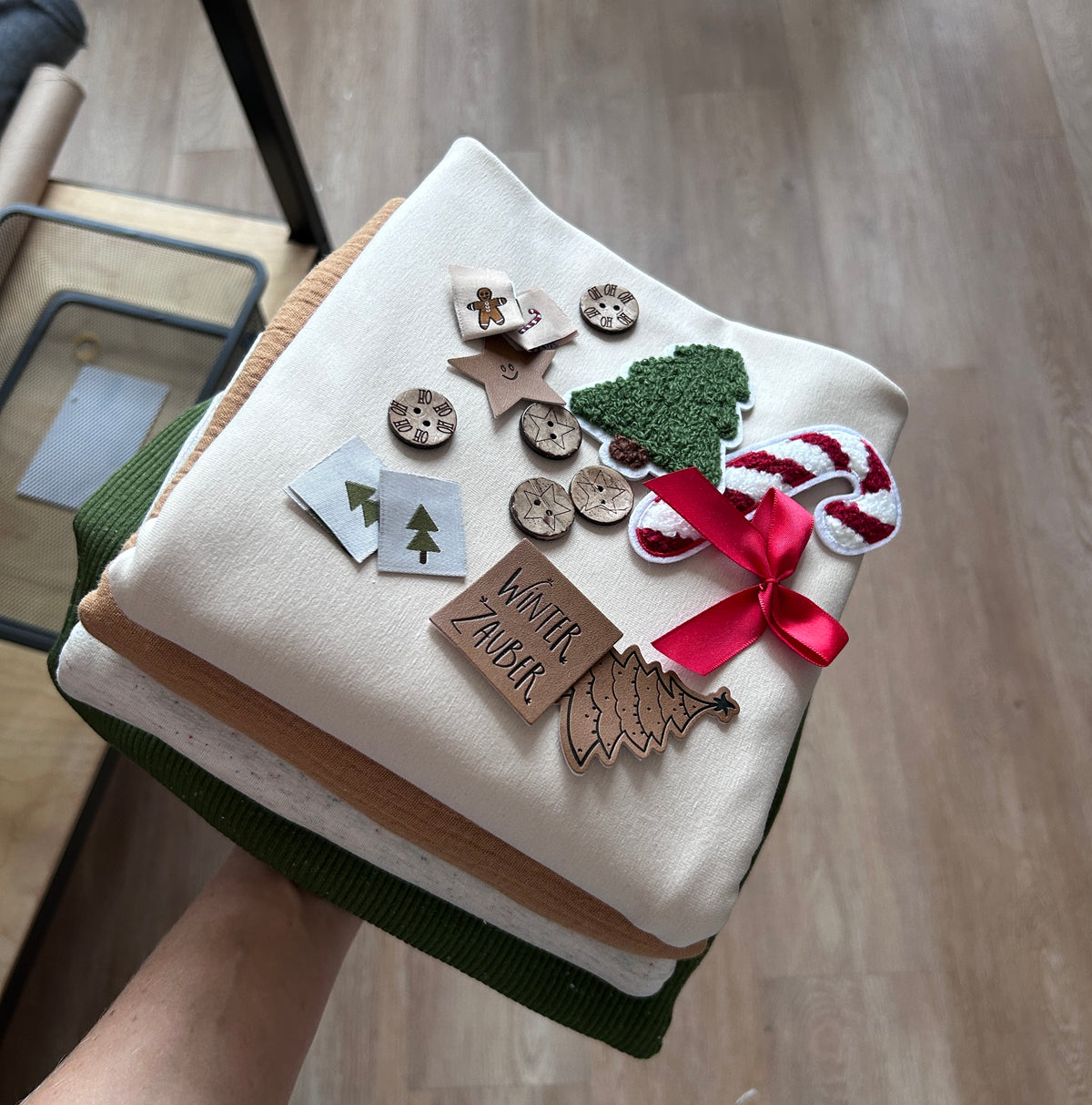 Happy StoffPaket - Weihnachten Creme/grün