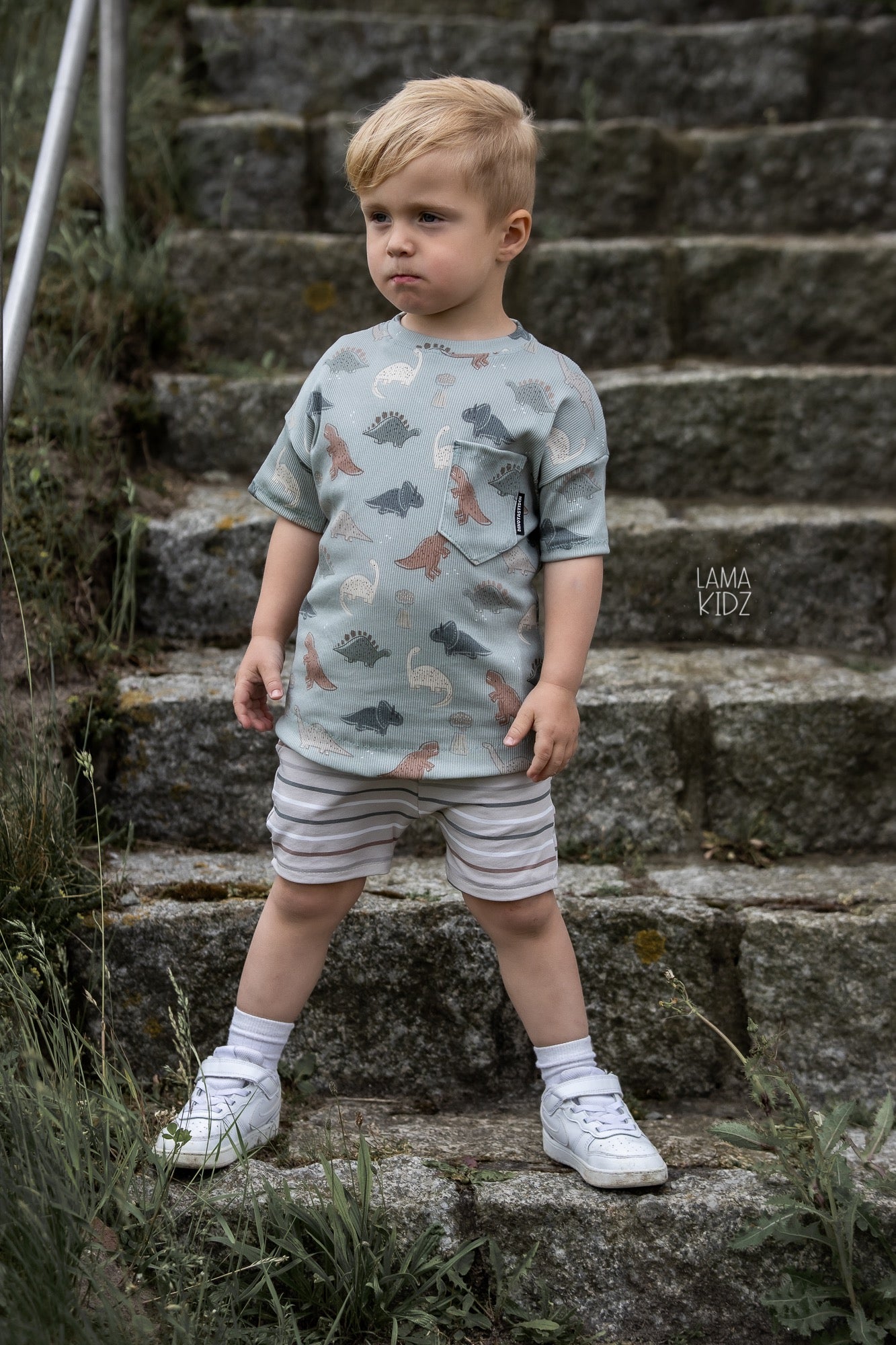 Stripes beige/green/white (Kombi Dino Walker) - French Terry