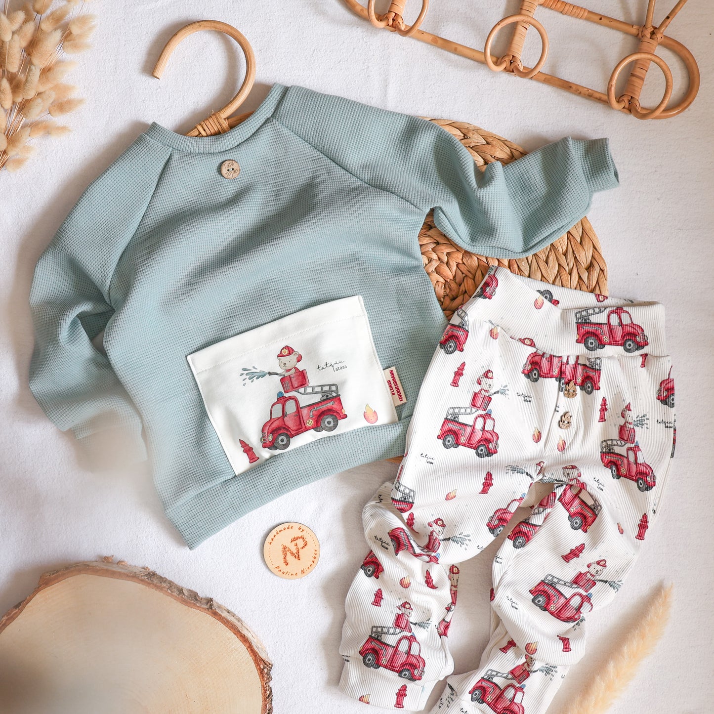 Feuerwehr mit Bär - Bügelbild