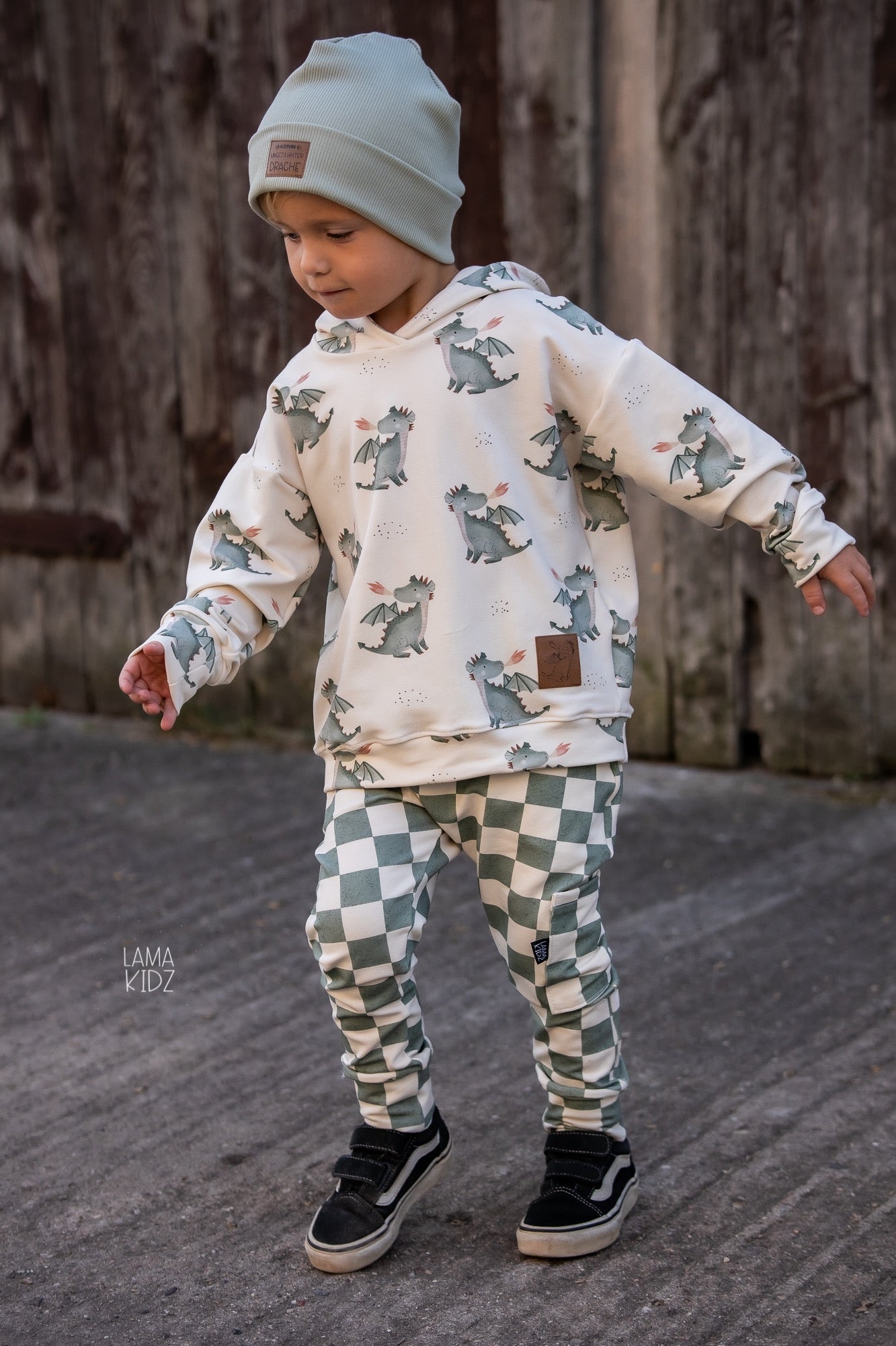 Checker cream/green - French Terry