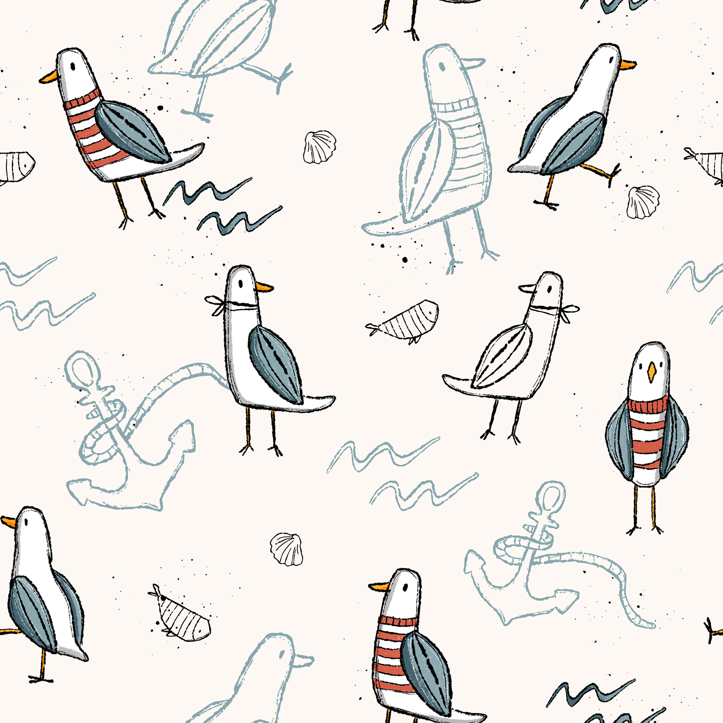Rest 0,39m Möwentag cream - blue - Bio Rib Jersey