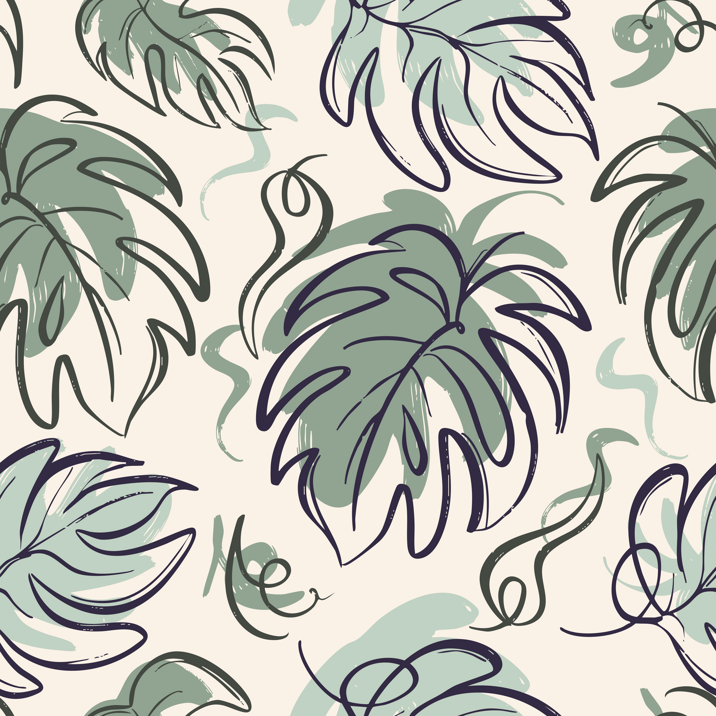 Monstera creme/grün - Jersey Eigenproduktion