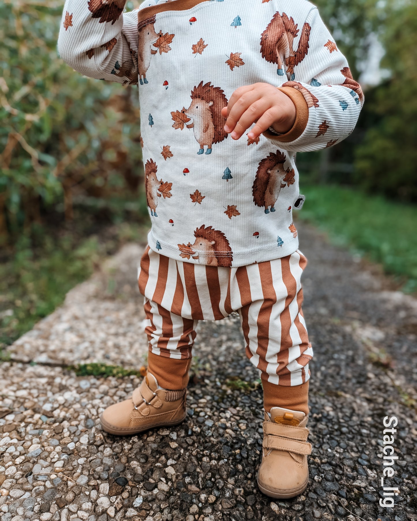 Igel mit Blättern cream - Rib Jersey