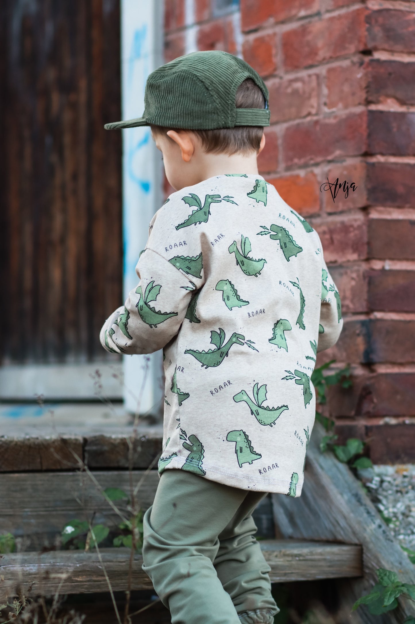 Drache und Dino - Rib Jersey ecru meliert