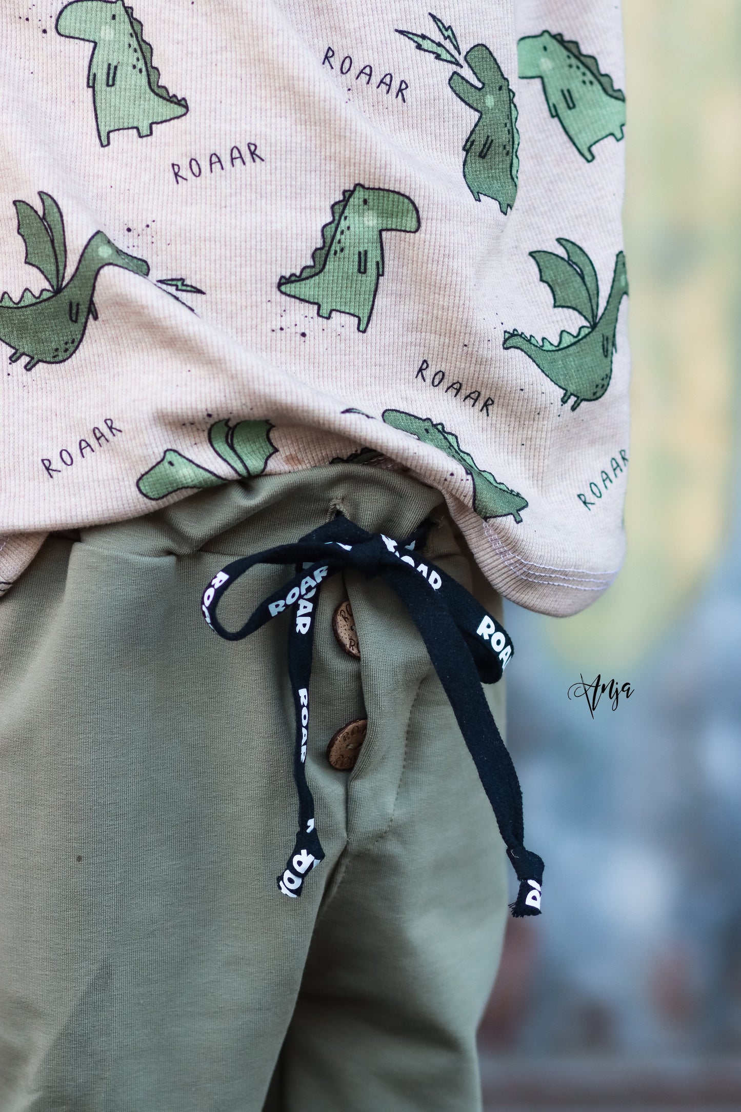 Drache und Dino - Rib Jersey ecru meliert