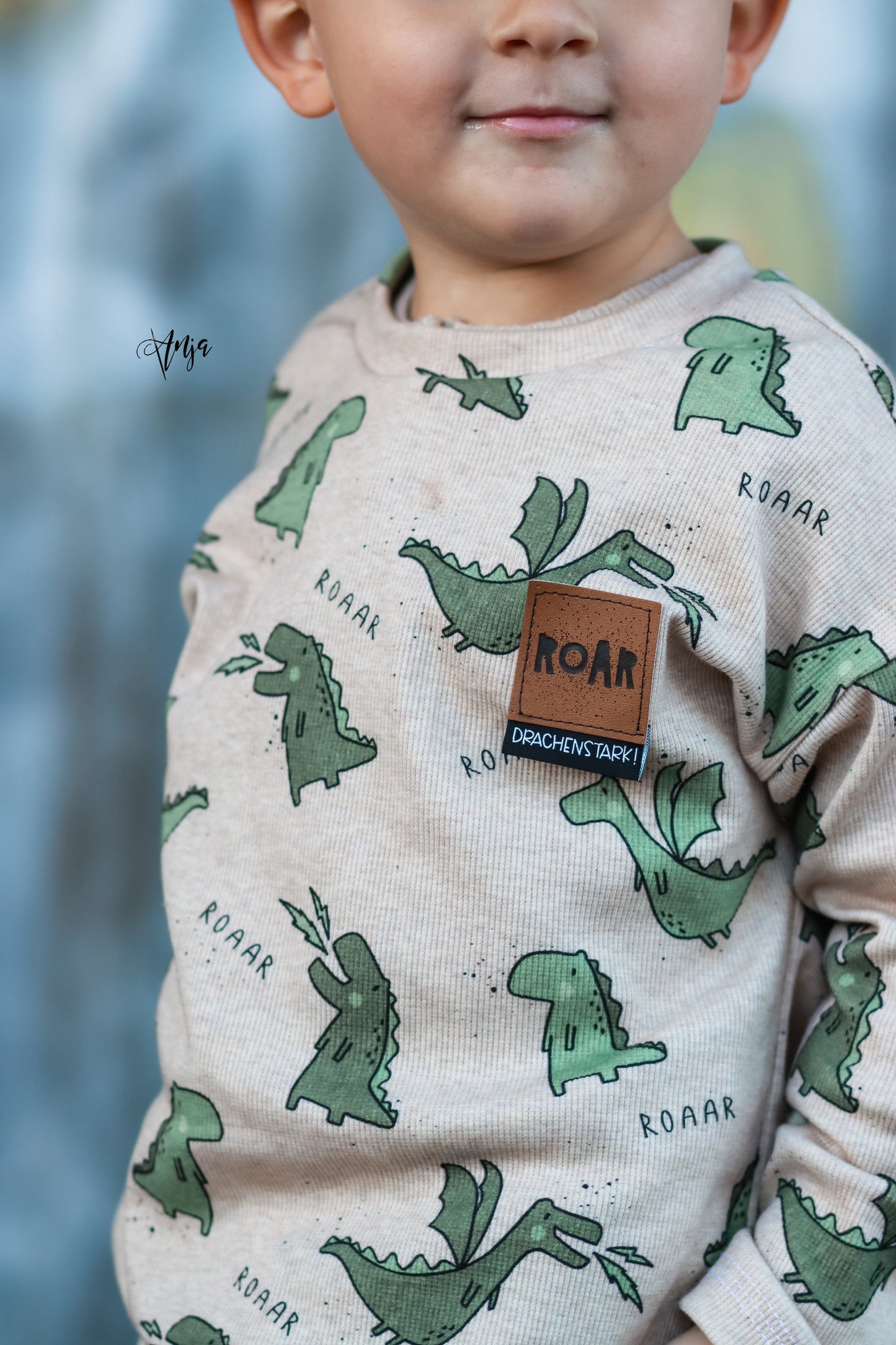 Drache und Dino - Rib Jersey ecru meliert