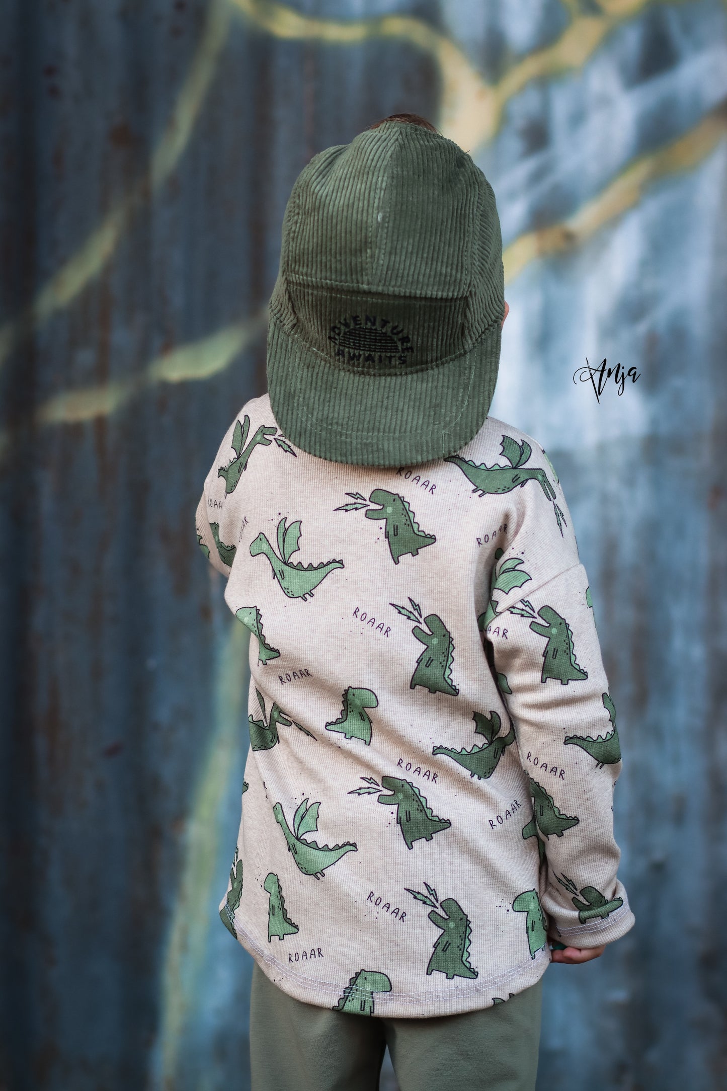 Drache und Dino - Rib Jersey ecru meliert