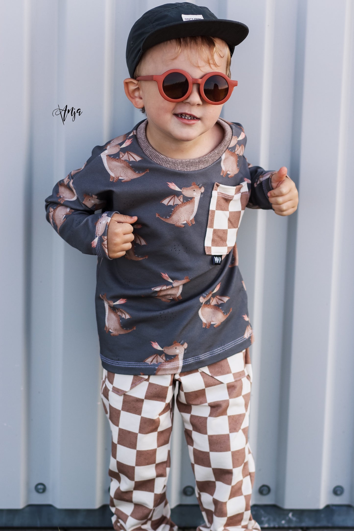 Checker cream/rost - French Terry