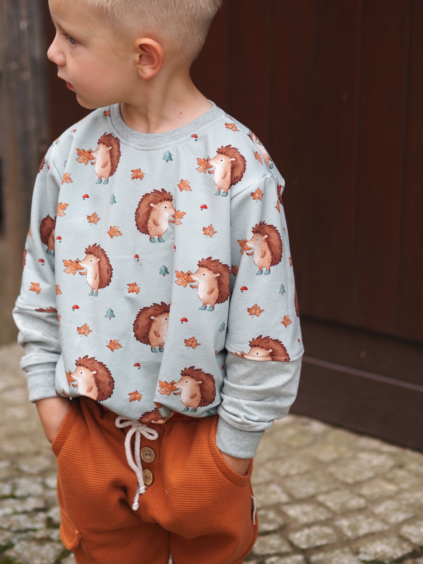 Igel im Herbst mint - French Terry