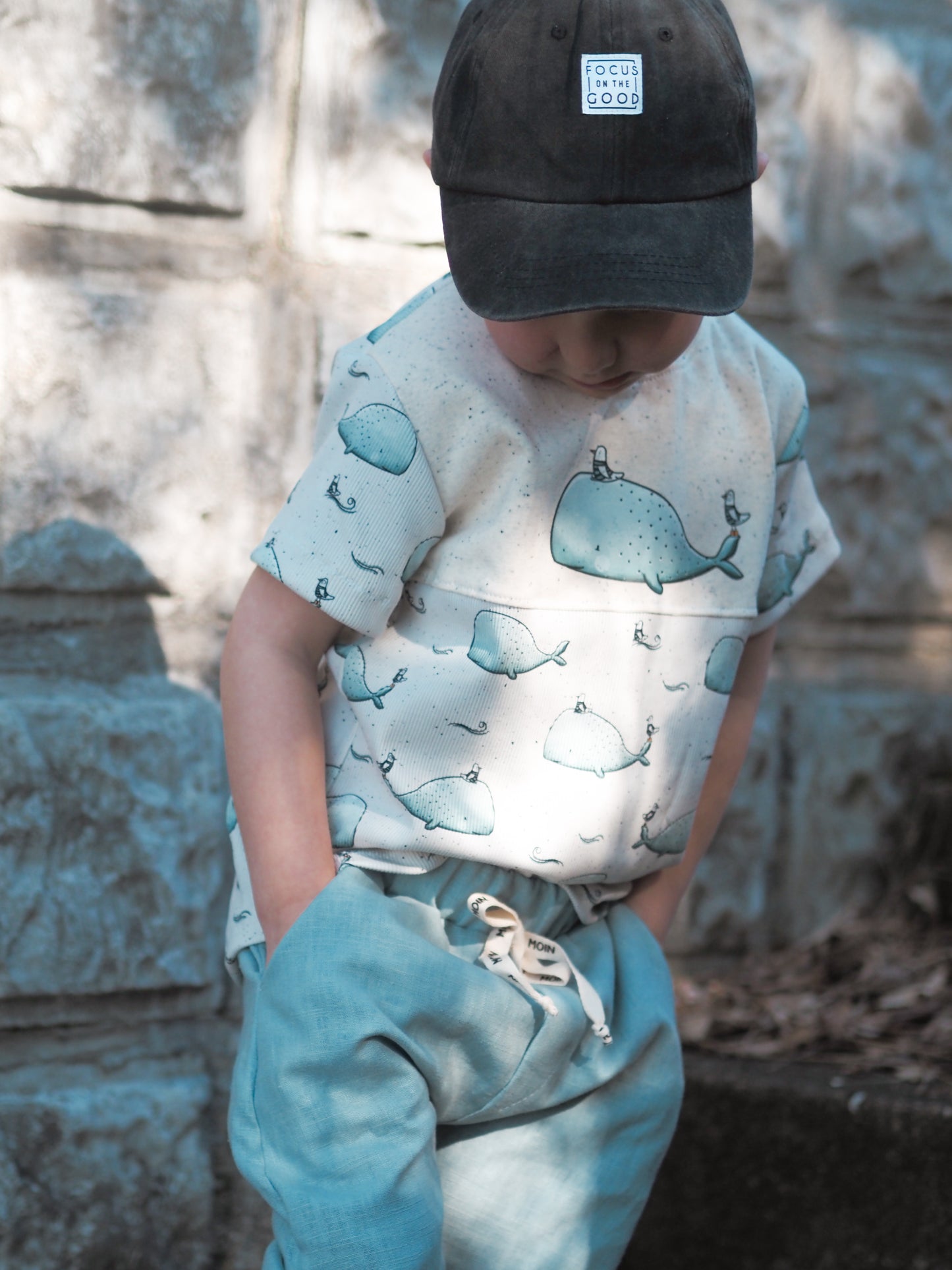 Wal & Möwen blau/beige - Rib Jersey