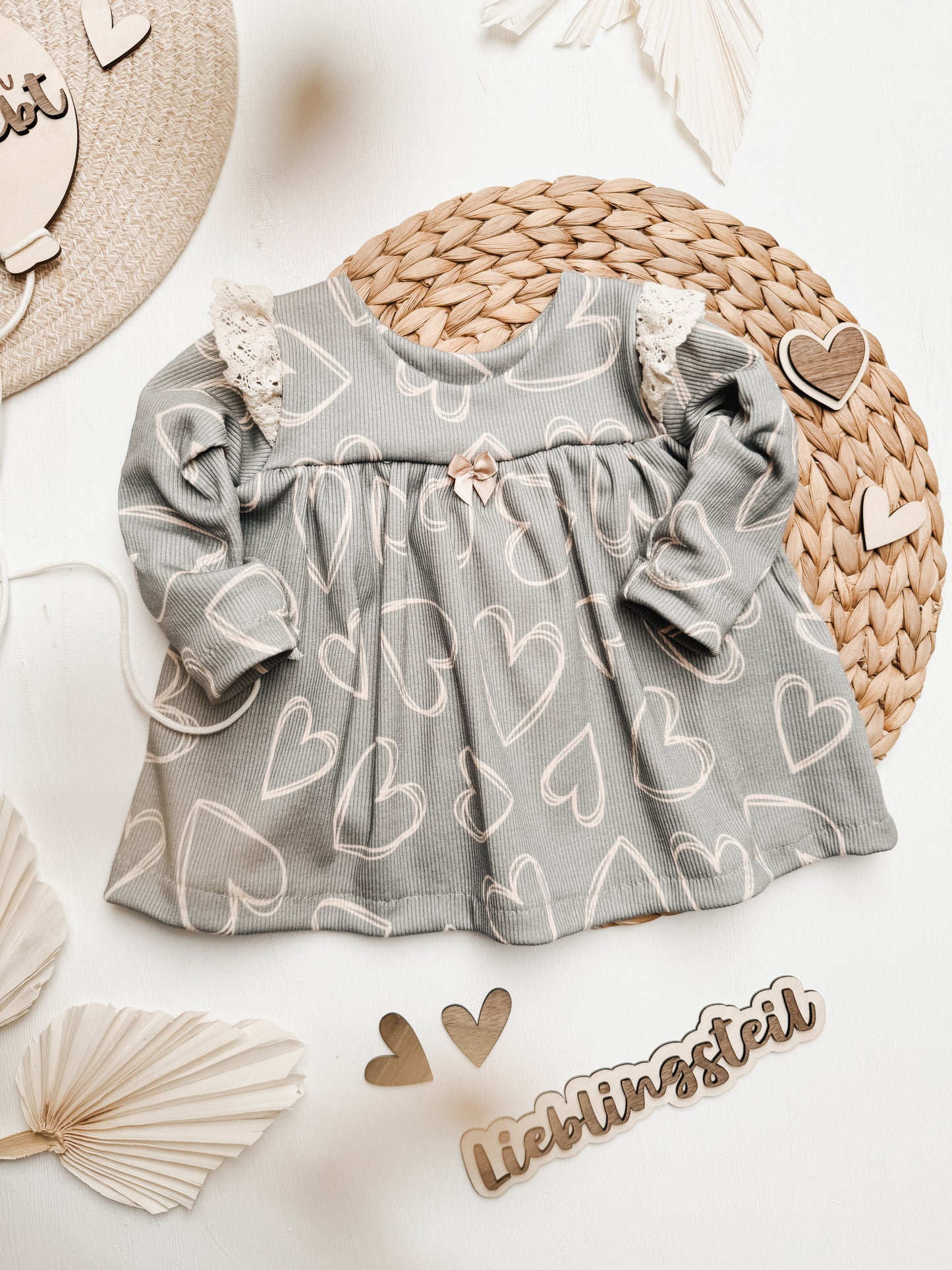 Herzen beige/grau - Rib Jersey