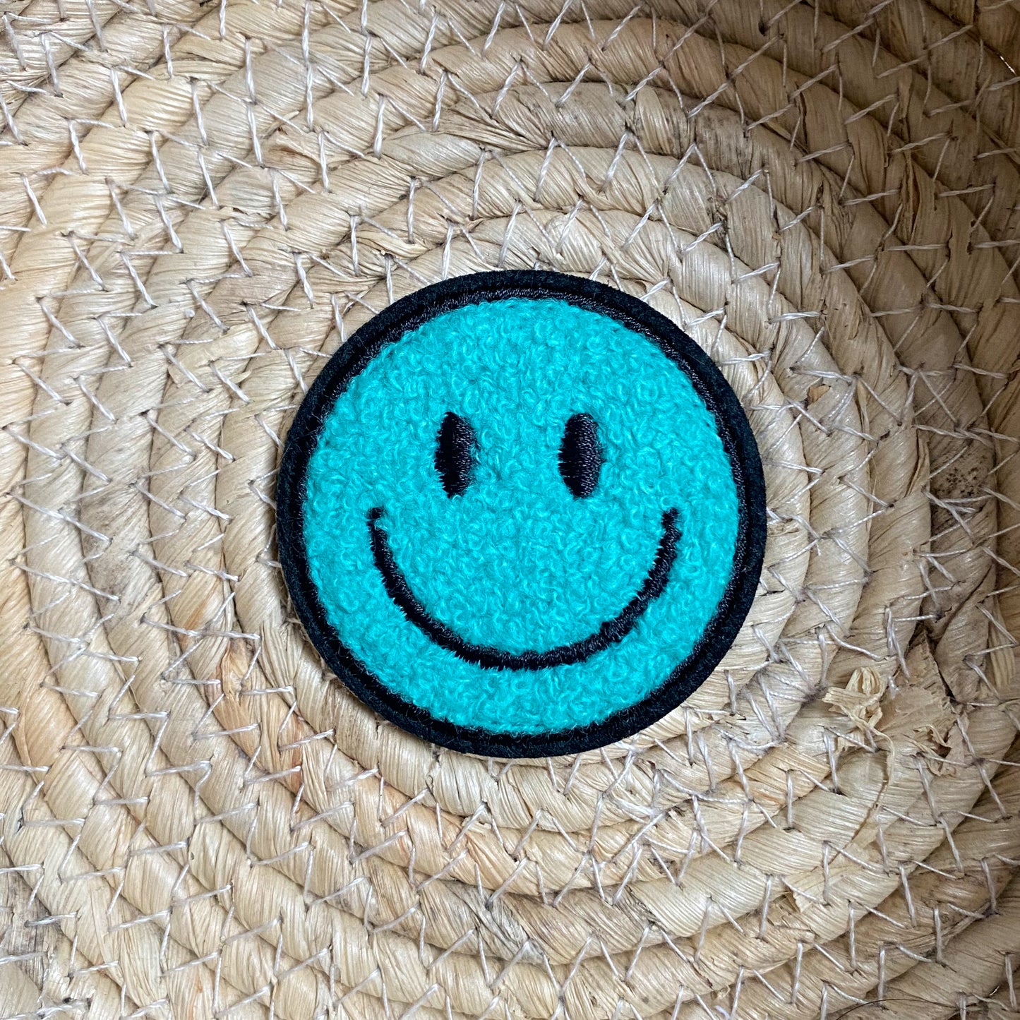 Smiley türkis - Chenille Patch