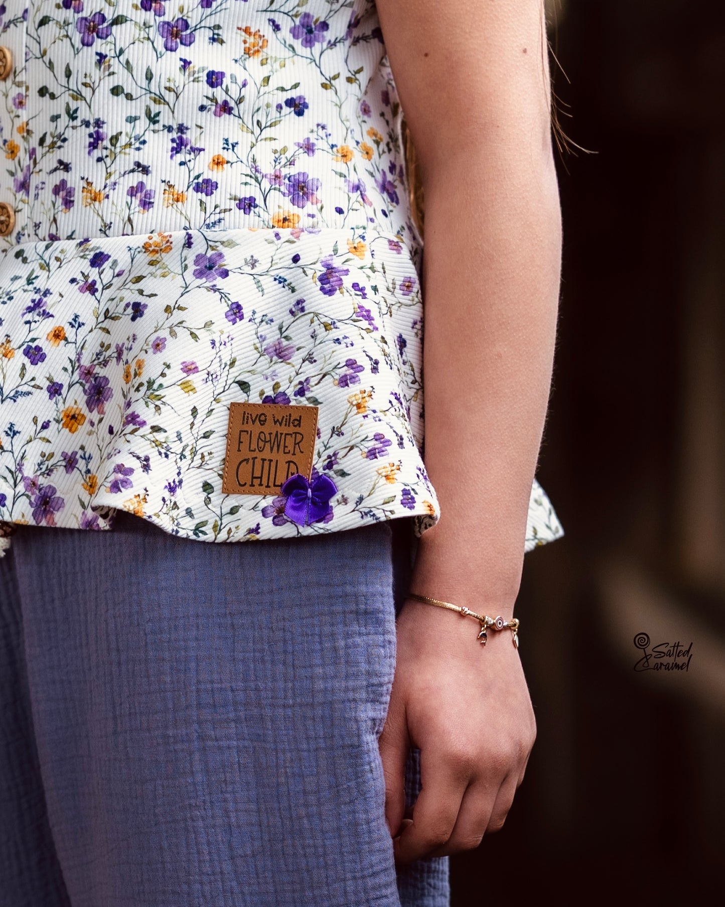 Zarte Blumen creme/lila - Rib Jersey