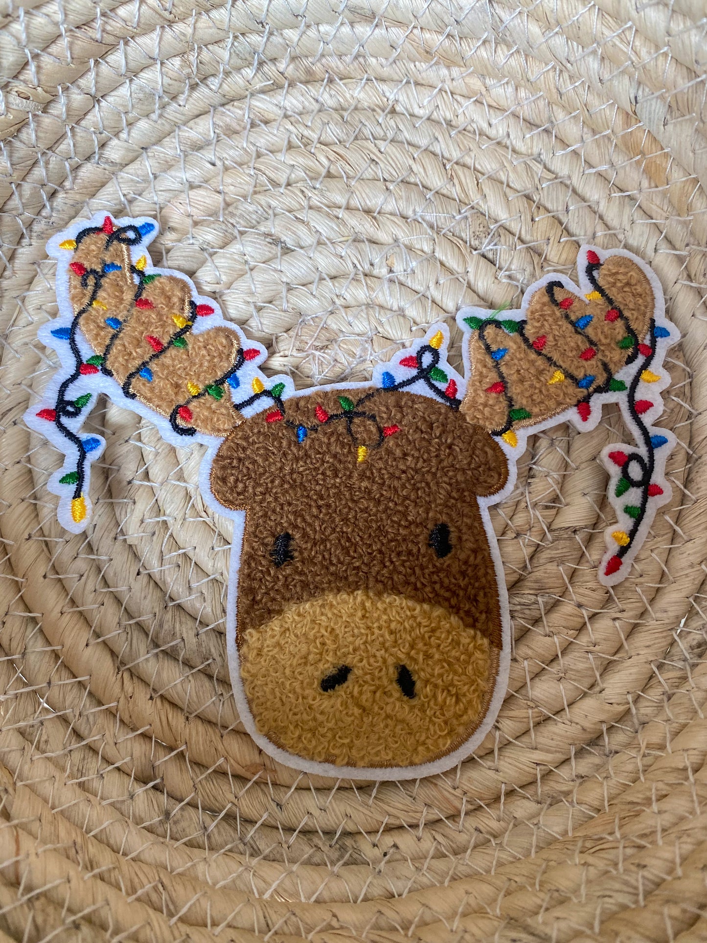 Elch mit Lichterkette - Chenille Patch