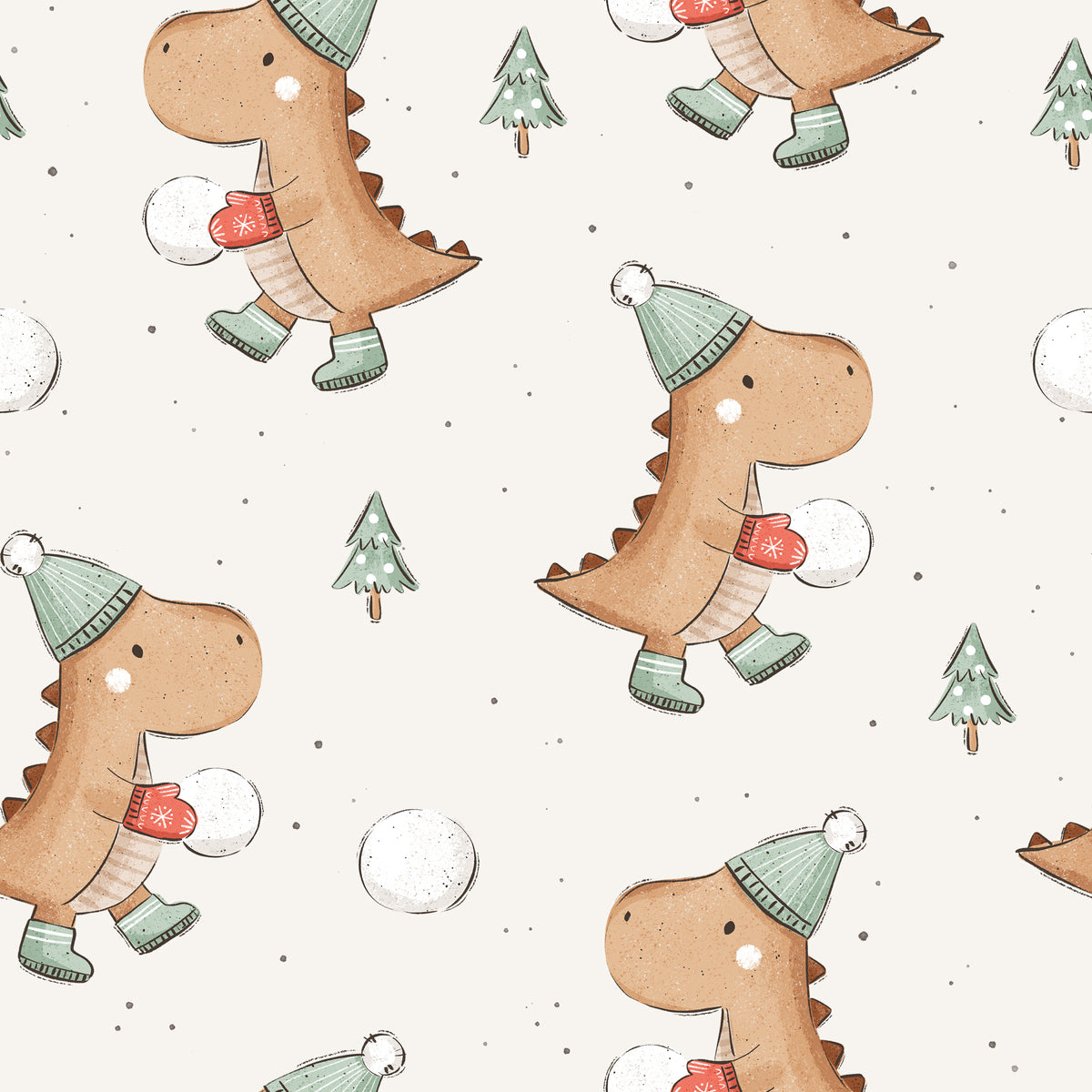 Dino im Winter mit Schneeball - French Terry