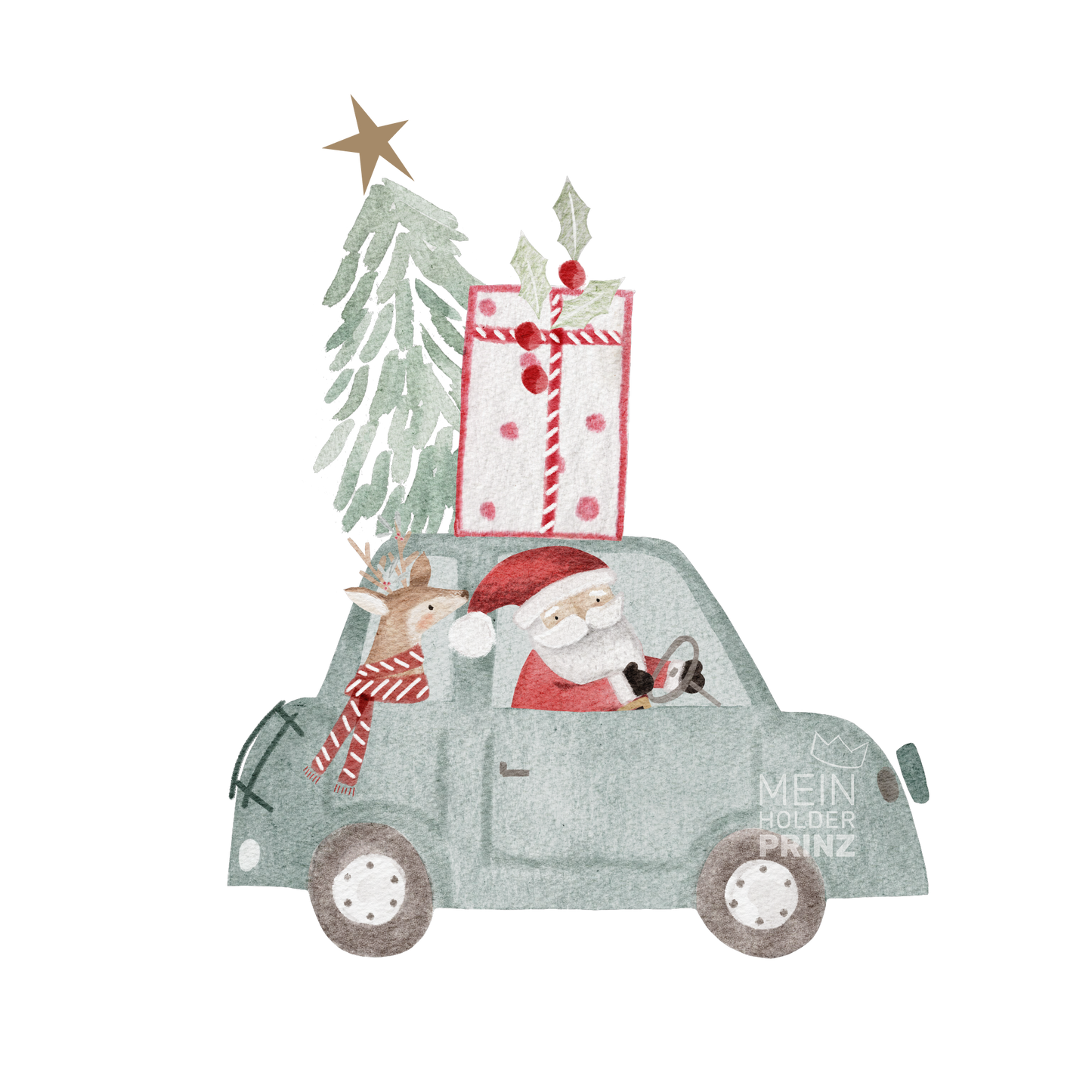 Weihnachtsmann im Auto - Bügelbild