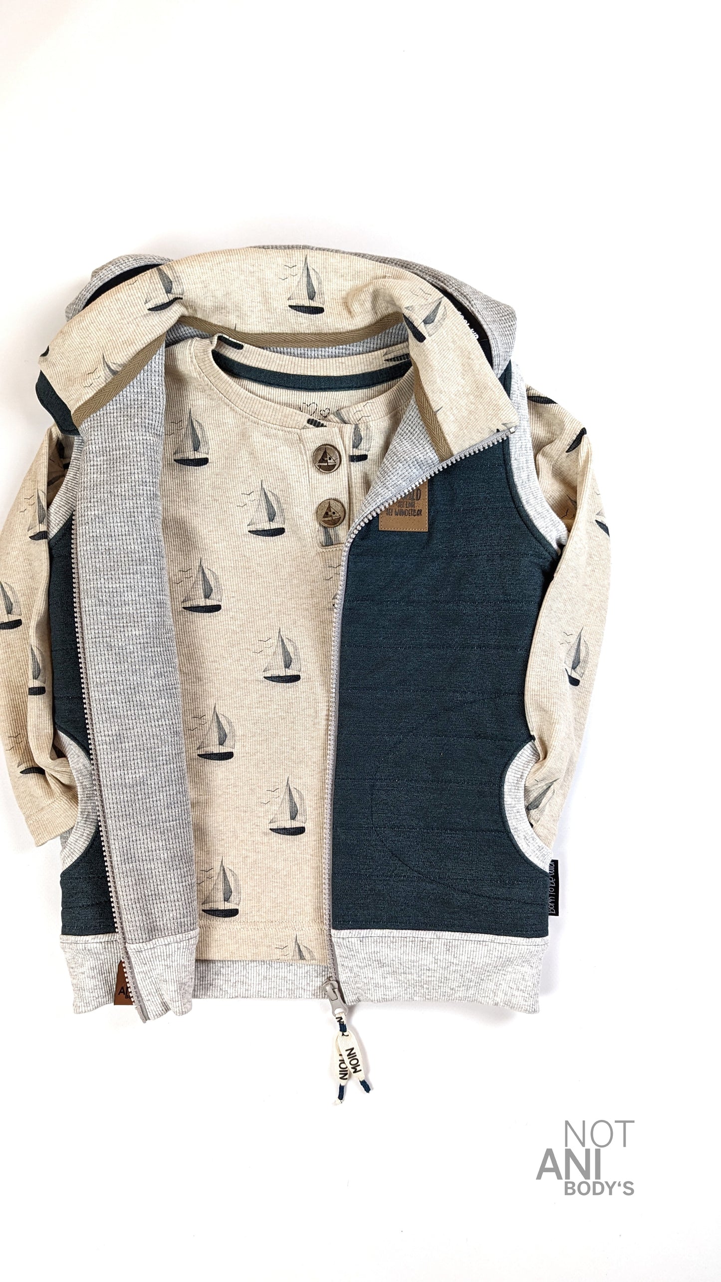Segelboot - Rib Jersey ecru meliert