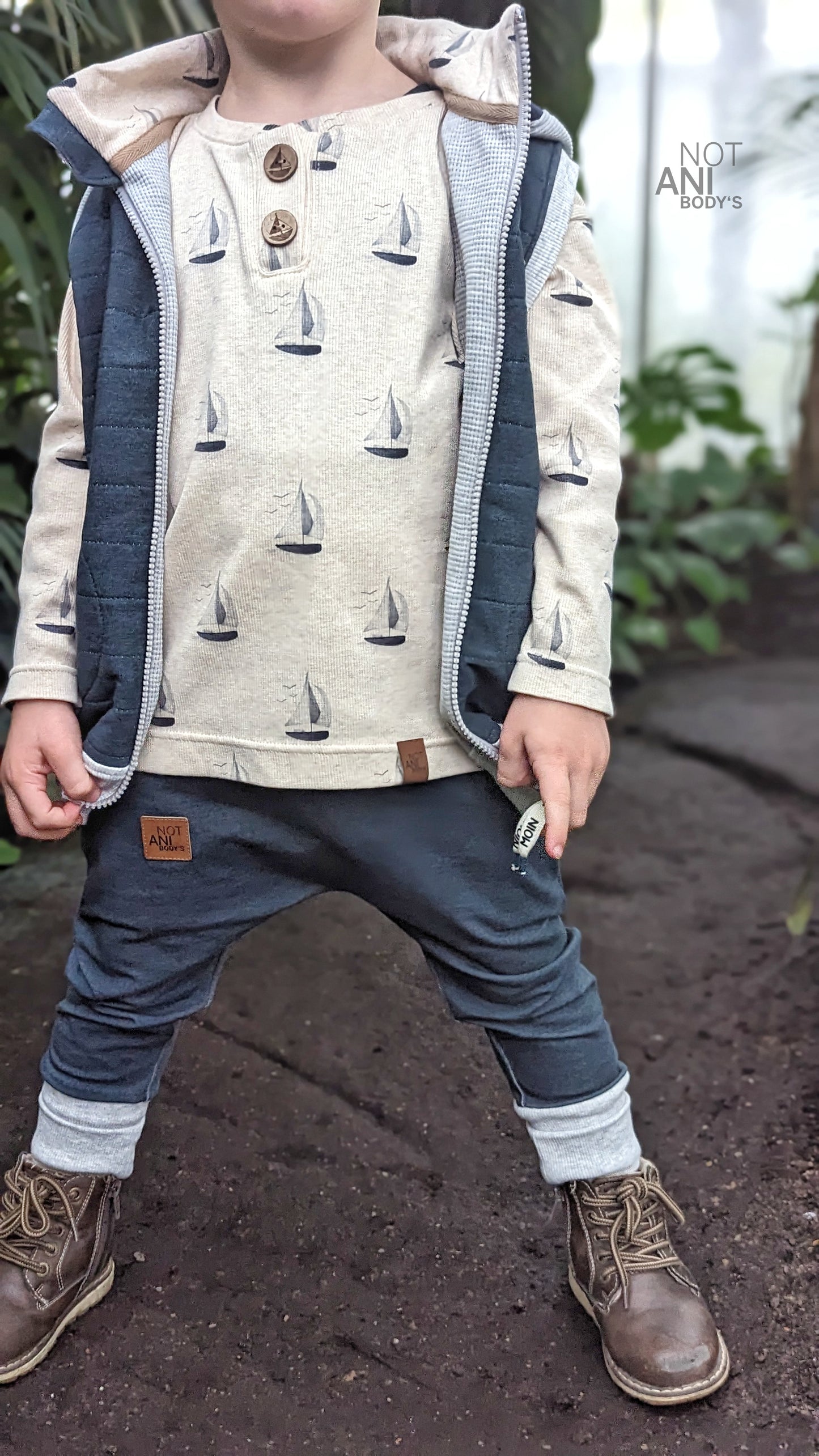 Segelboot - Rib Jersey ecru meliert