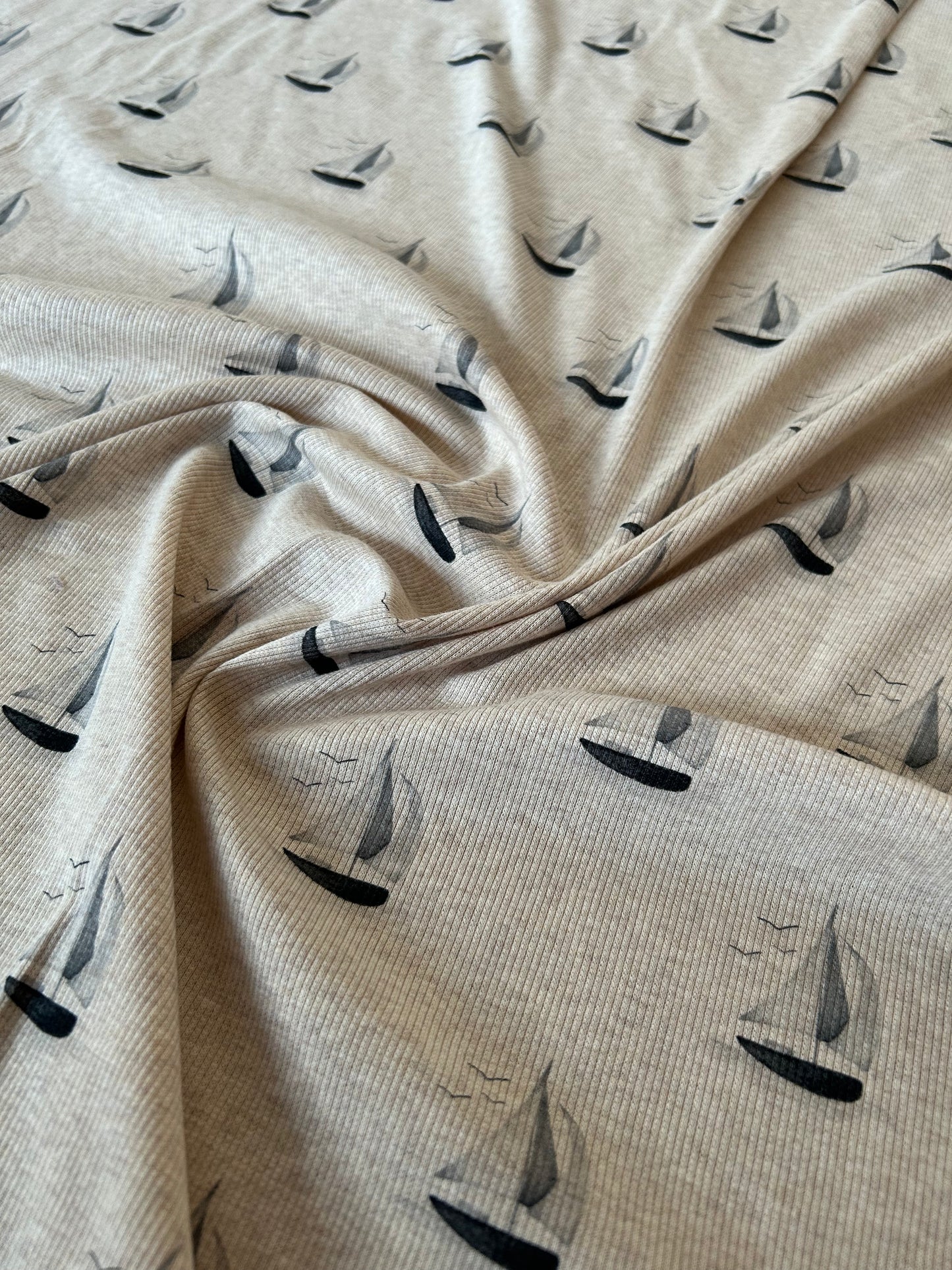 Segelboot - Rib Jersey ecru meliert