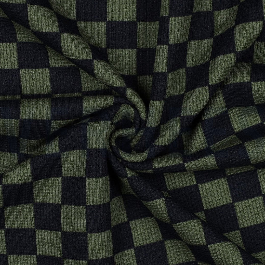 Waffelstrick Jersey check khaki