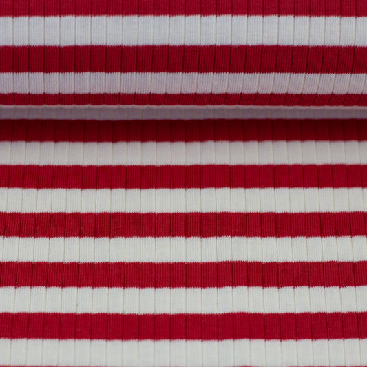 Breit Rib Jersey rot/naturweiß gestreift