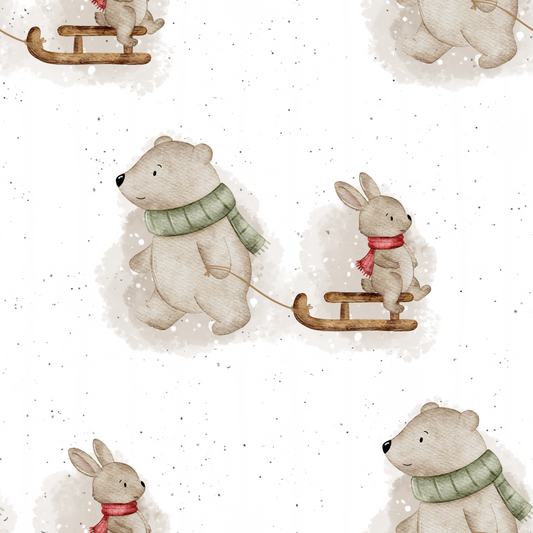 Eisbär & Hase fahren Schlitten - French Terry