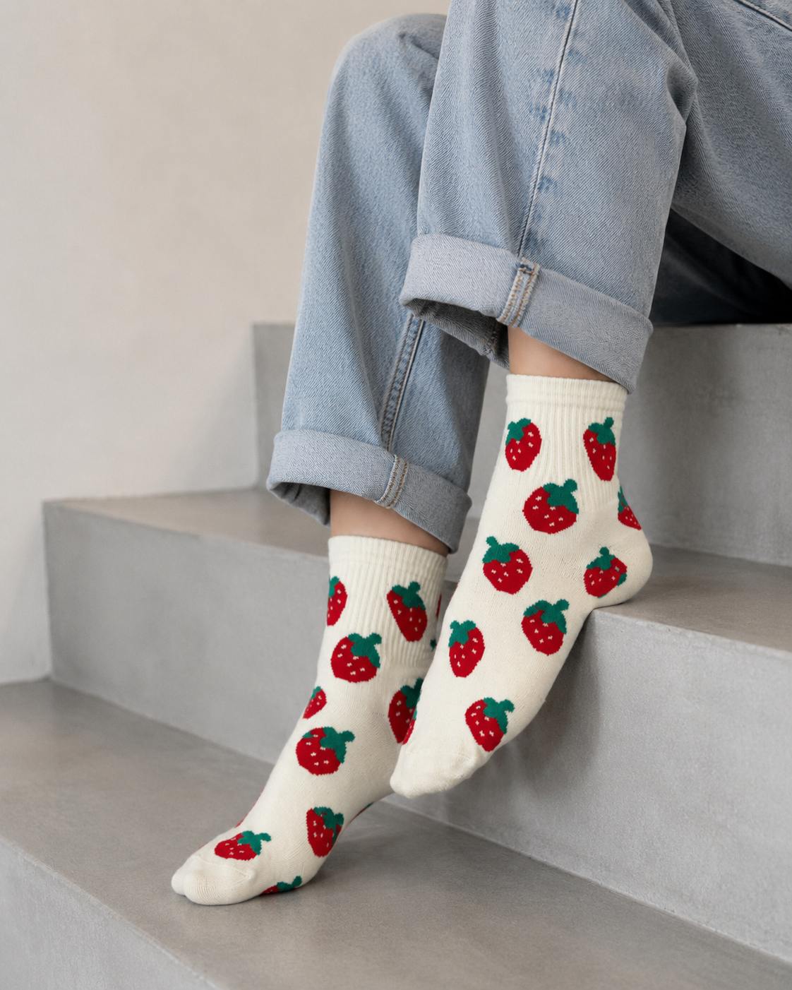 Damen Erdbeer Socken - creme