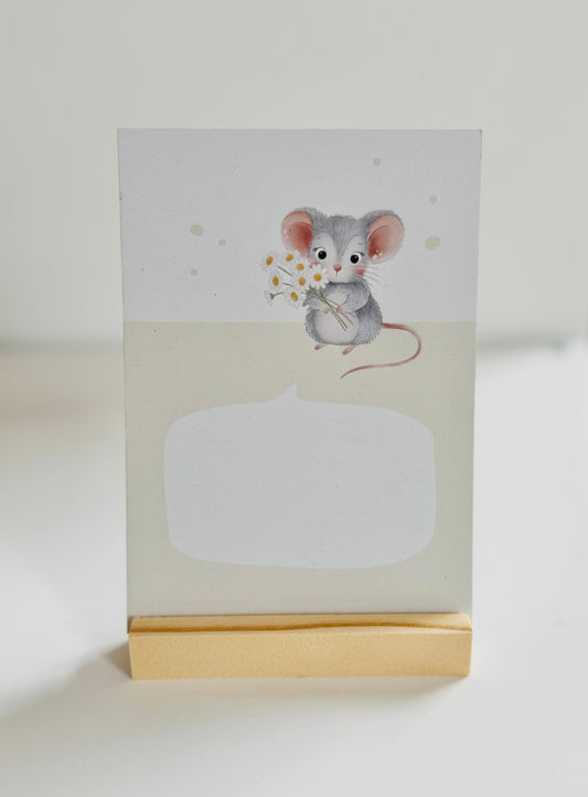 Sprechblase Mäuschen mit Blumen - Postkarte