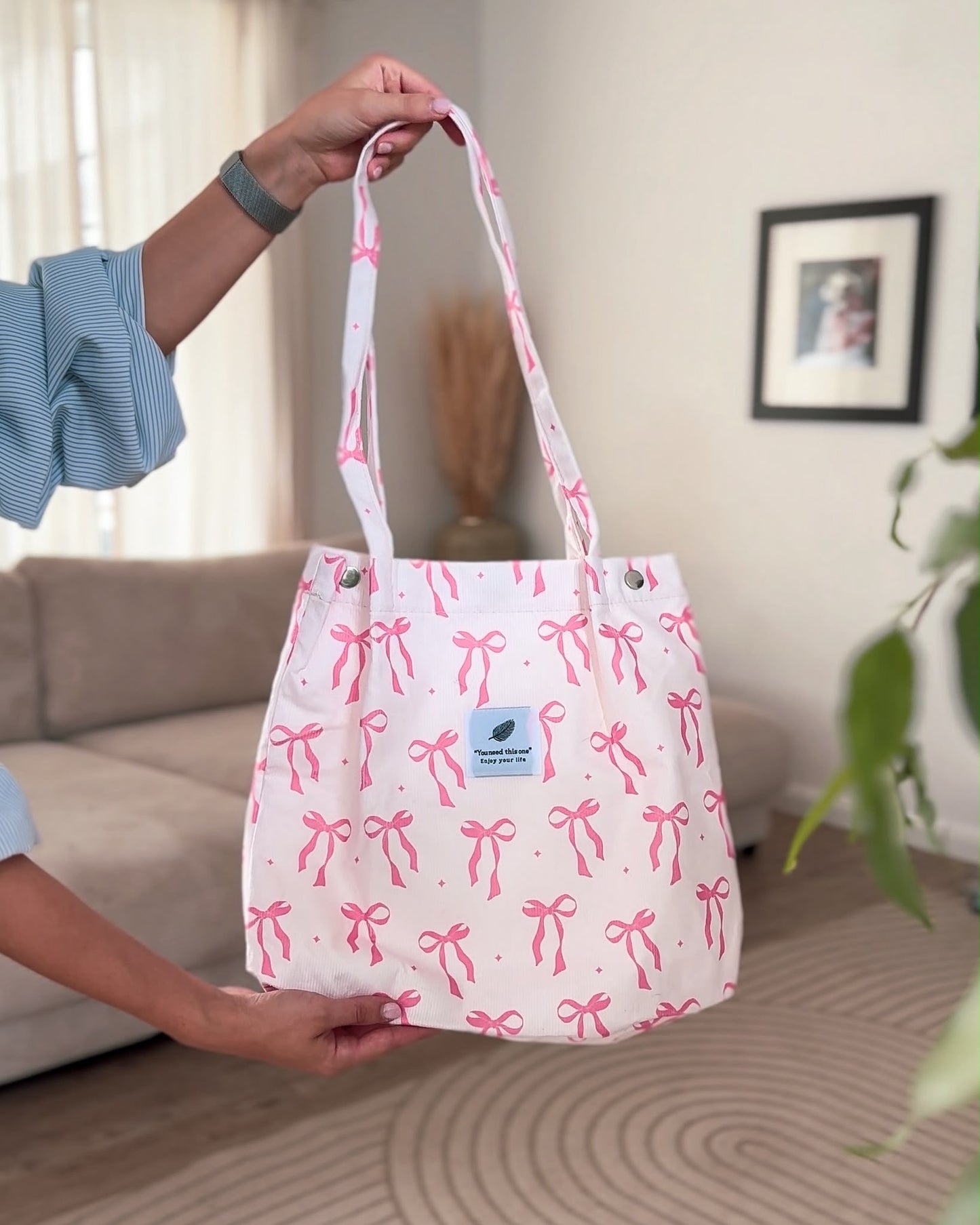 Stoffbeutel mit pinken Schleifen