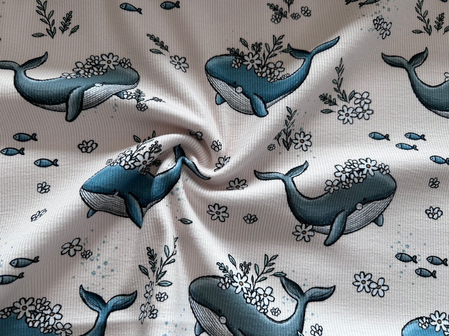 Wal mit Blumen - Bio Rib Jersey -