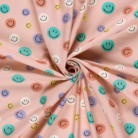 Popeline Baumwolle bunte smileys - rosa