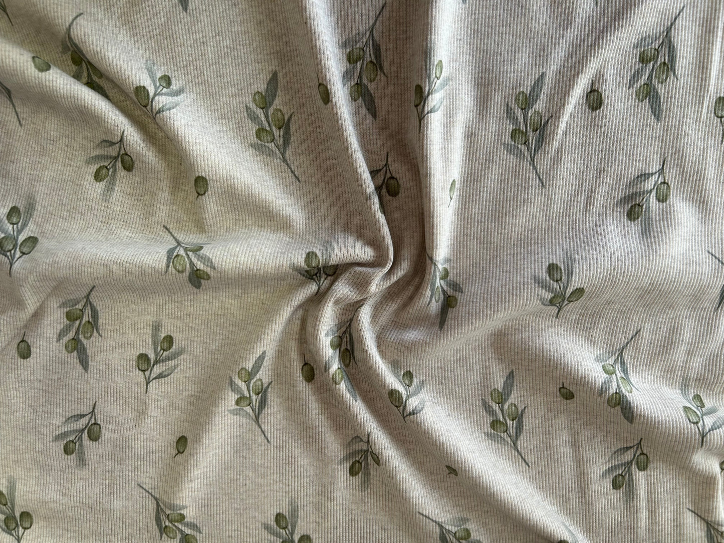 Oliven - Rib Jersey ecru meliert