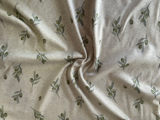 Oliven - Rib Jersey ecru meliert