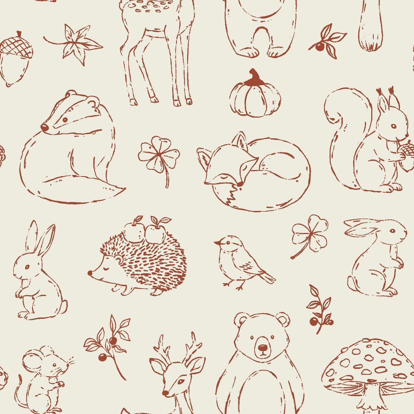 Little Autumn Animals - cream - French Terry