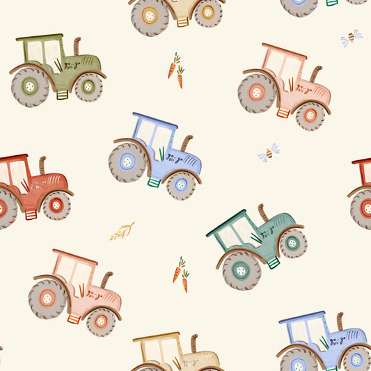 Bunte Traktoren creme - French Terry